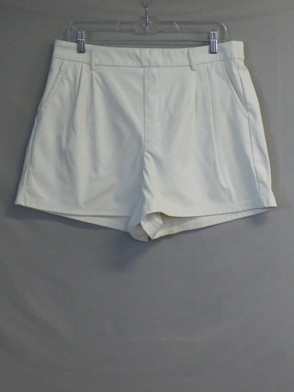 luvamia Faux Leather Pleated Antique White Shorts  A612
